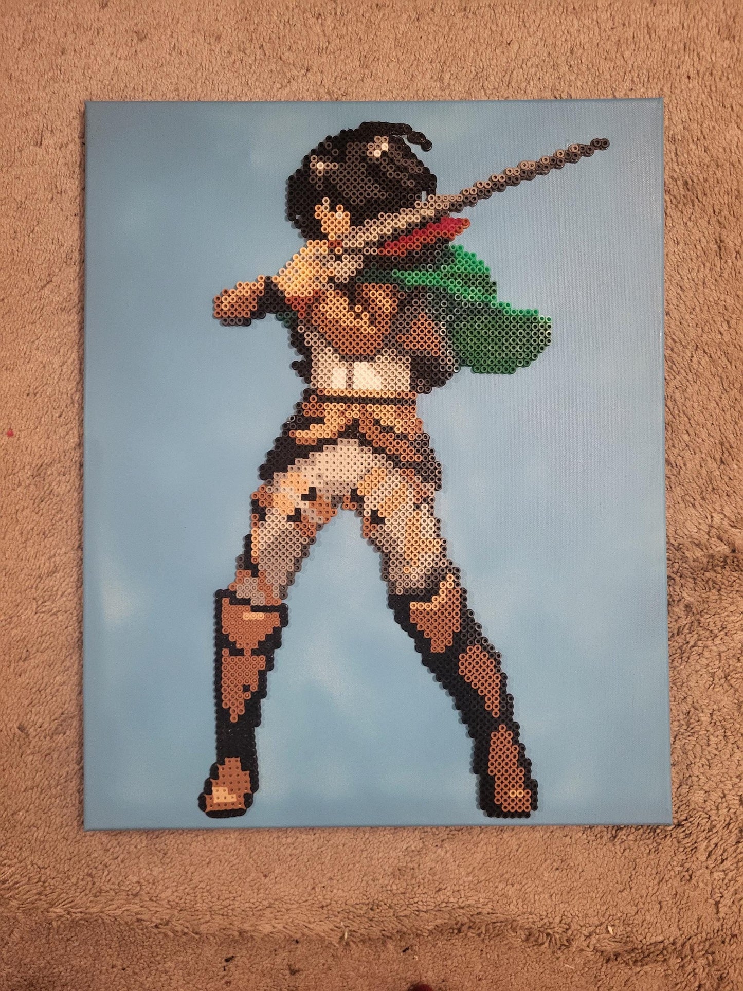 Mikasa Ackerman Perler Bead Art on Stretched Canvas