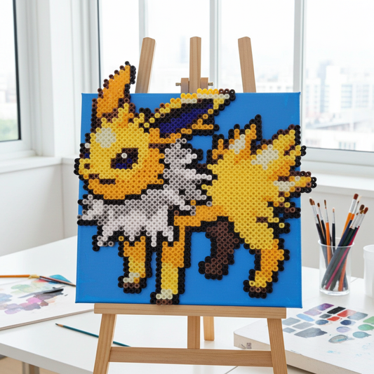 "Electric Pixels" Yellow Fox Perler Sprite on Stretched Canvas