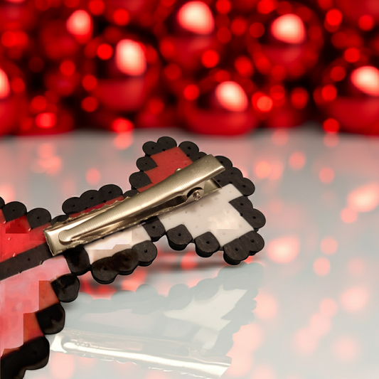 Red and White Striped Bow Hair Clip