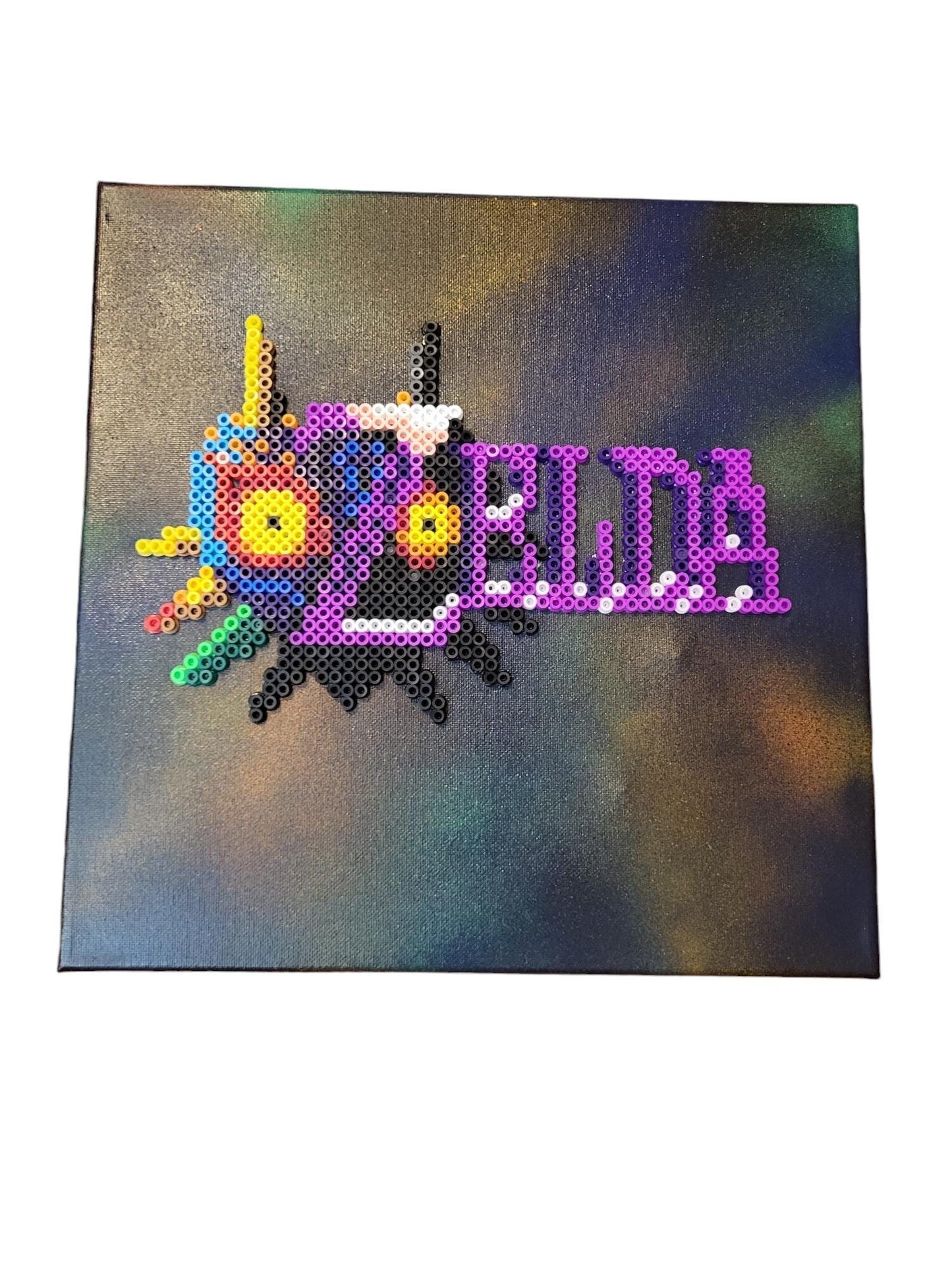 "Majora's Mask Title" Perler Art on Canvas