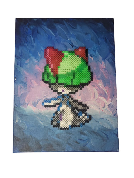 "Psychic Surge" Ralts Perler on Stretched Canvas