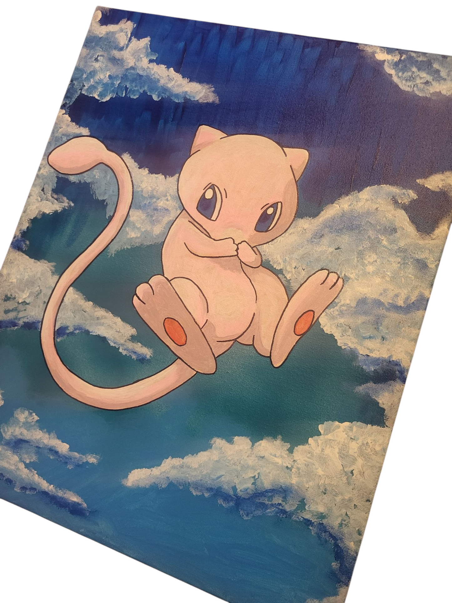 "Mew in the Clouds" Acrylic Painting