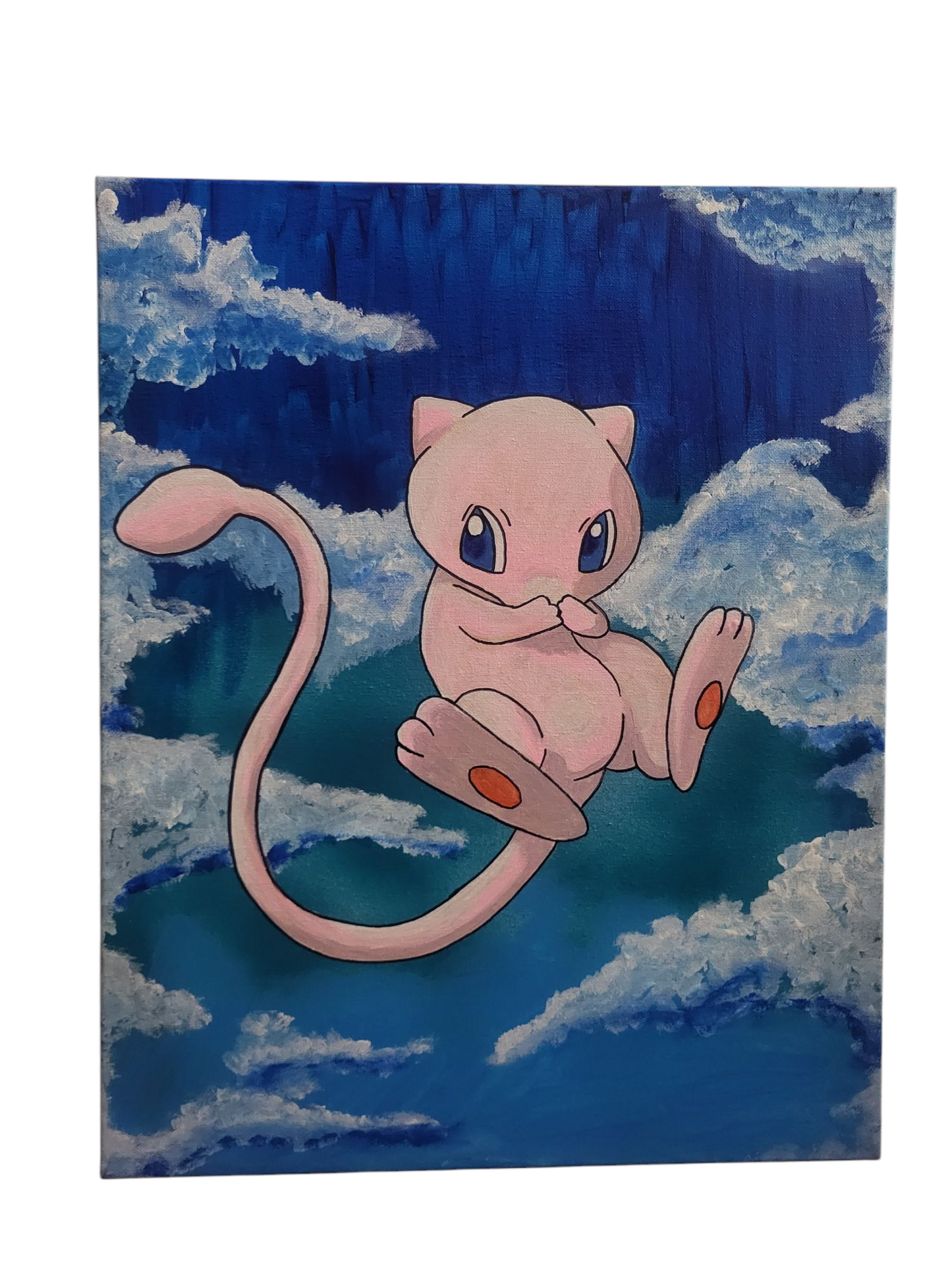 "Mew in the Clouds" Acrylic Painting