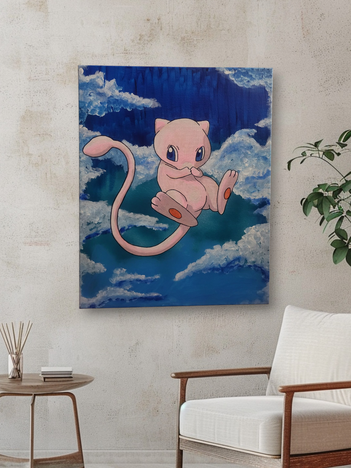 "Mew in the Clouds" Acrylic Painting