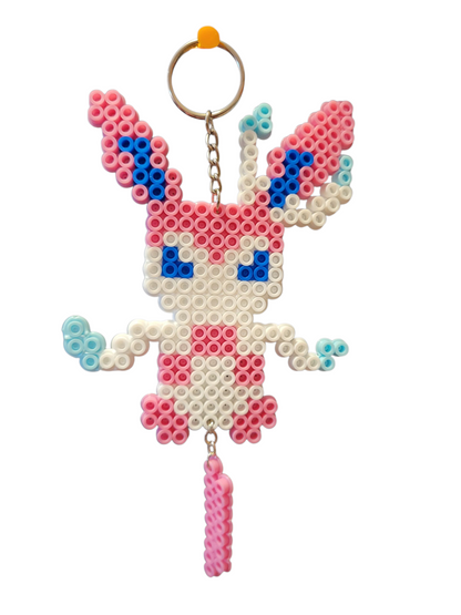 Pink Fox Perler Bead Keychain