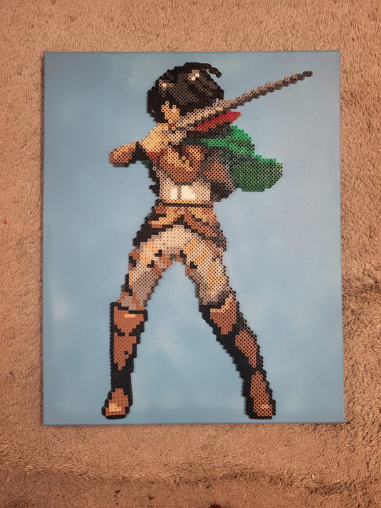 Mikasa Ackerman Perler Bead Art on Stretched Canvas