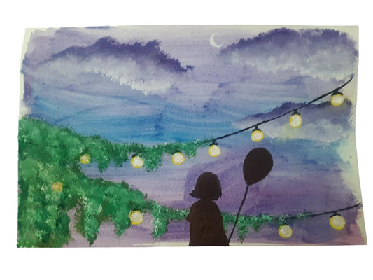 "Festival Lights" Anime Inspired Watercolor Piece