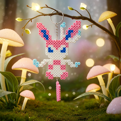 Pink Fox Perler Bead Keychain