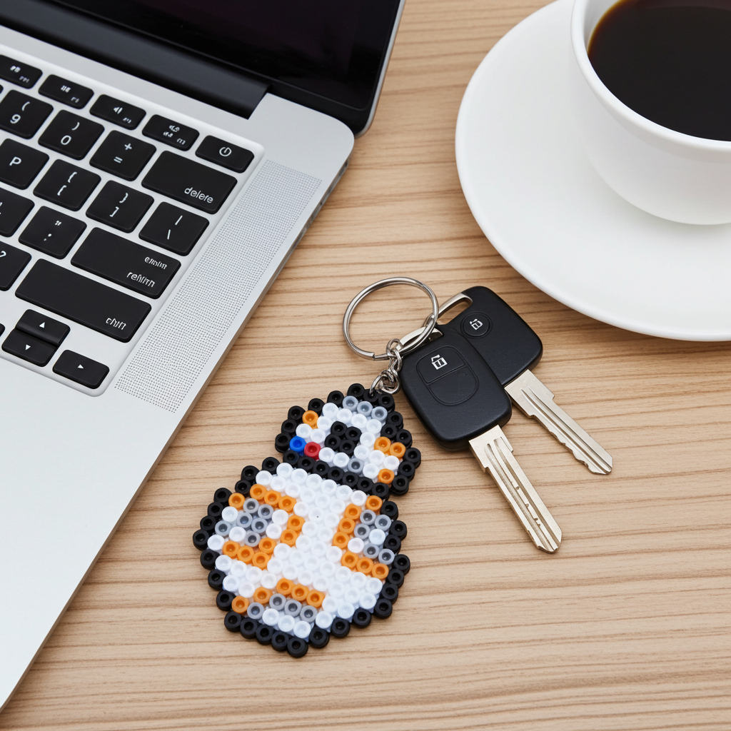 White and Orange Robot Keychain