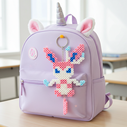 Pink Fox Perler Bead Keychain
