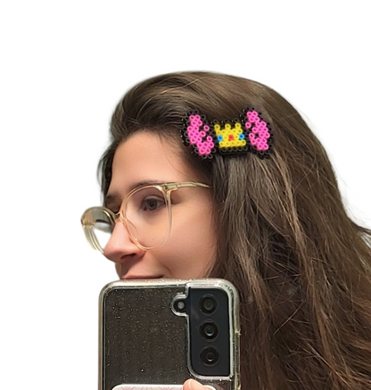 Pink Bow with Crown Hair Clip