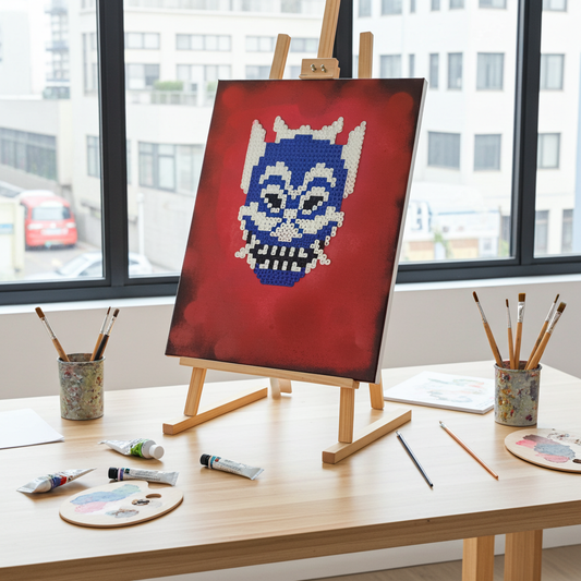 "The Blue Mask" Perler on Canvas