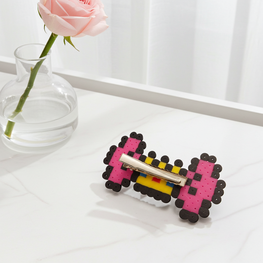 Pink Bow with Crown Hair Clip