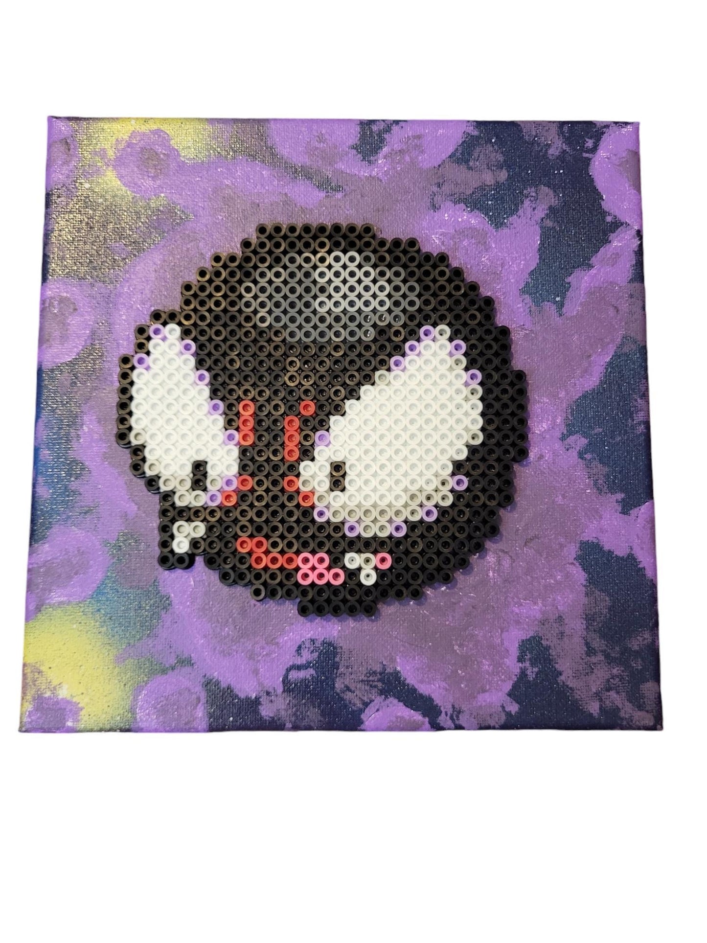 "Spooky Pixels" | Gastly Perler Bead Art on Stretched Canvas