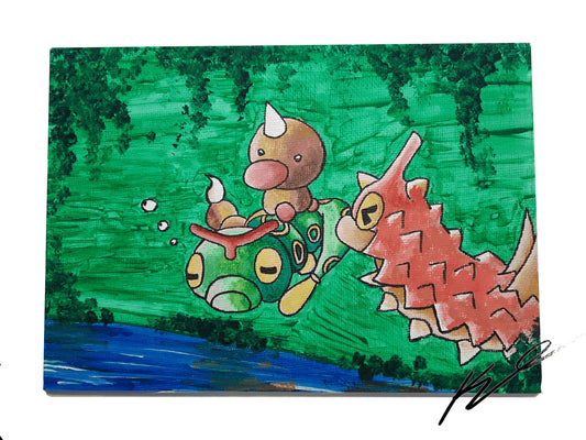 "Bug Buddies" Caterpie Wurmple and Weedle Acrylic Painting