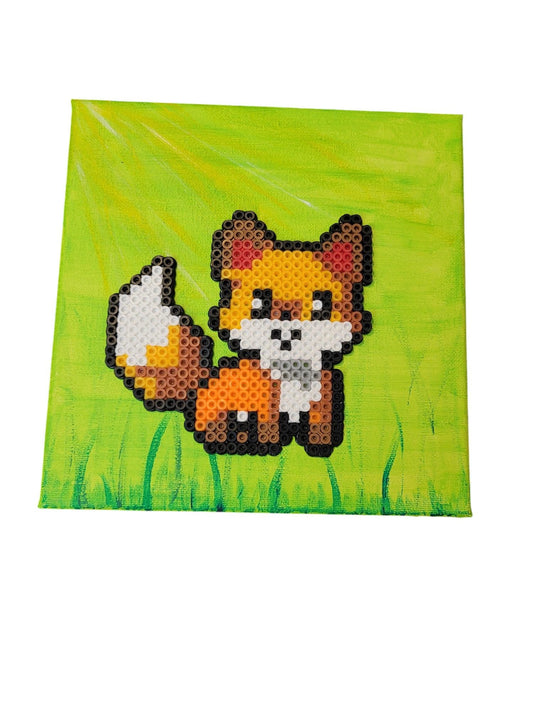 "Pixel Fox" | Perler Bead Sprite on Stretched Canvas